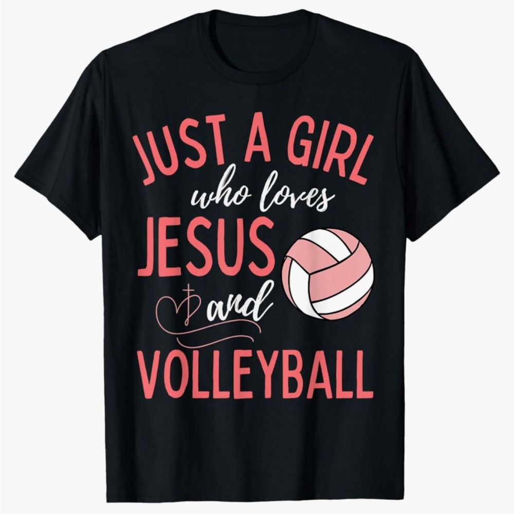 Black T-Shirt with Pink Women’s Kids Volleyball Print #512
